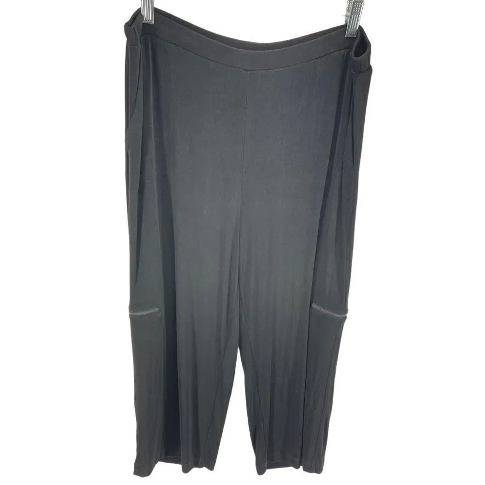 Chico's Womens Pull On Travellers Pants Zip Pocket Crop Stretch Black large 2